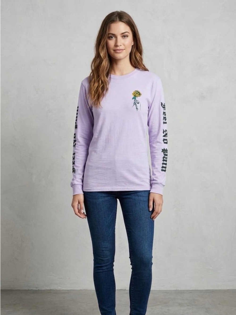 Empyre Lavender Long Sleeve Tee with Green Sleeve Script